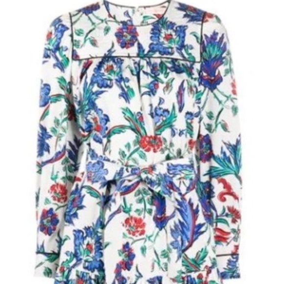 Tory Burch Quilted Yoke Cotton Midi Dress Porcelain Thistle Tory Burch Size US L - Picture 3 of 6